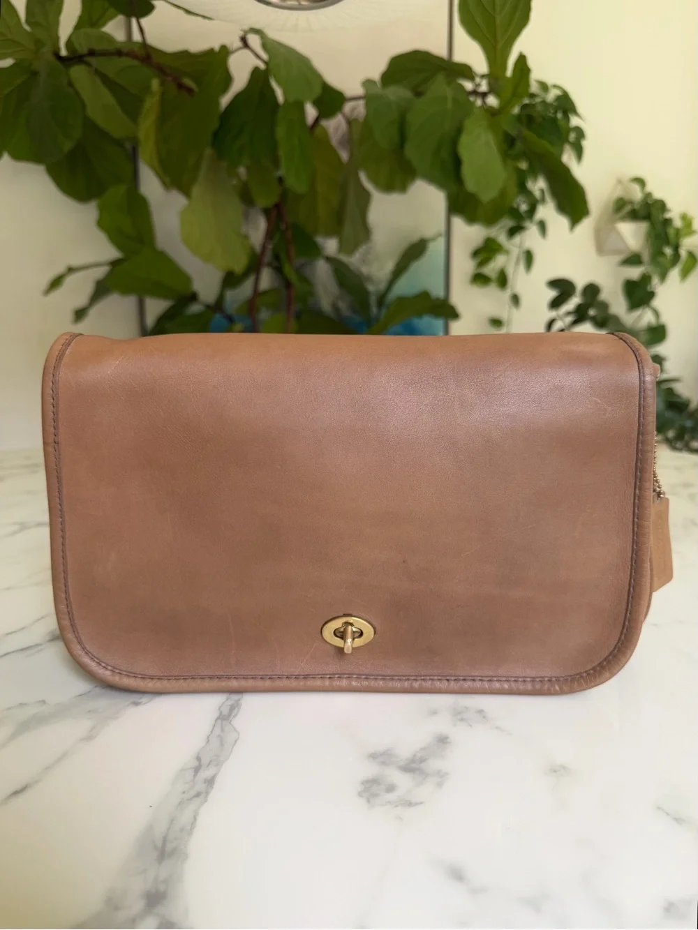 Coach Vintage NYC Convertible Clutch 9635 Putty Tan Leather Turnlock Bag 80's